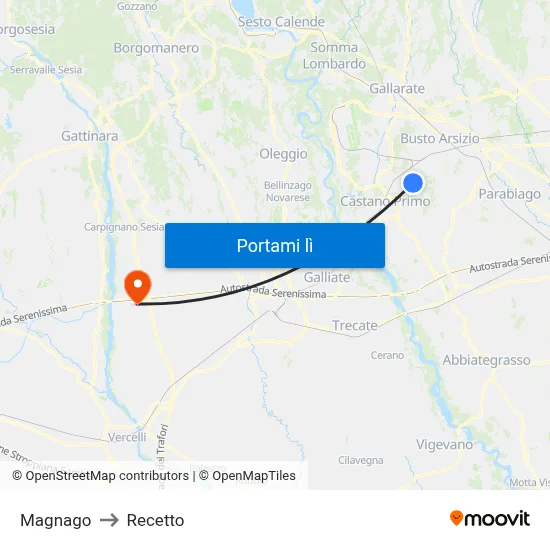 Magnago to Recetto map