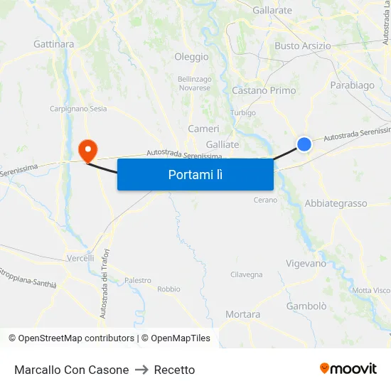 Marcallo Con Casone to Recetto map
