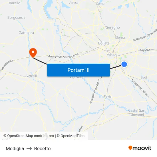 Mediglia to Recetto map