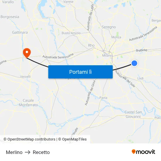 Merlino to Recetto map