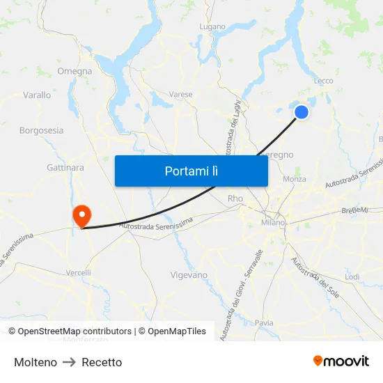 Molteno to Recetto map