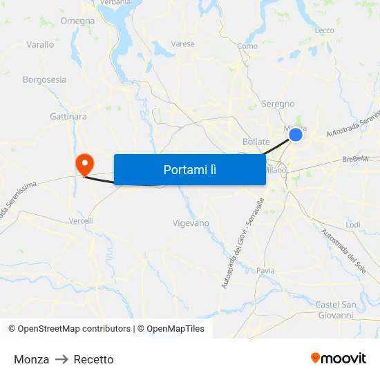 Monza to Recetto map