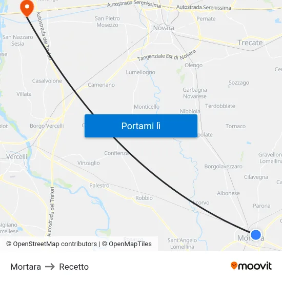 Mortara to Recetto map