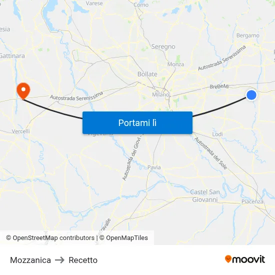 Mozzanica to Recetto map