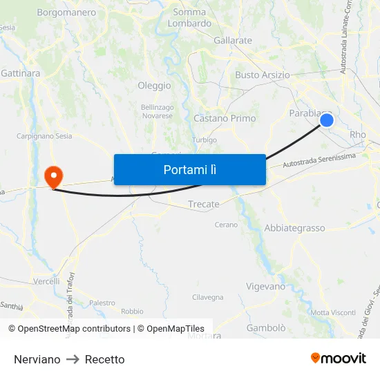 Nerviano to Recetto map