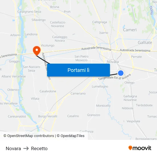 Novara to Recetto map