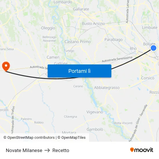Novate Milanese to Recetto map