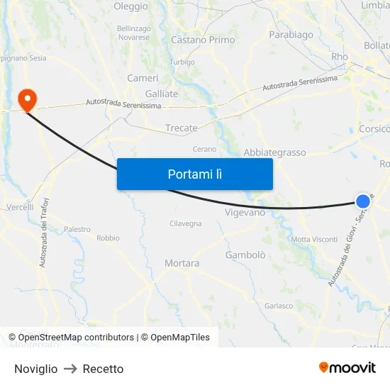 Noviglio to Recetto map