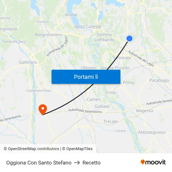 Oggiona Con Santo Stefano to Recetto map
