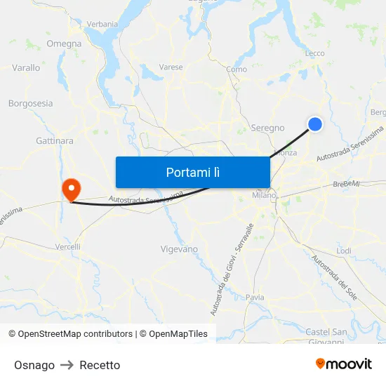 Osnago to Recetto map