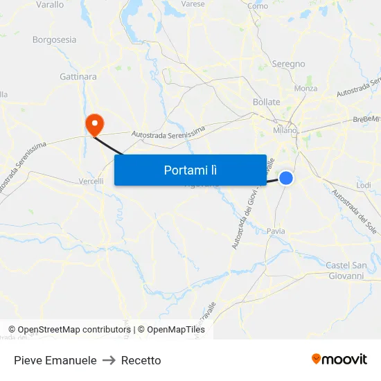Pieve Emanuele to Recetto map