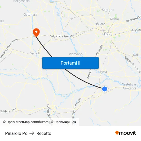 Pinarolo Po to Recetto map
