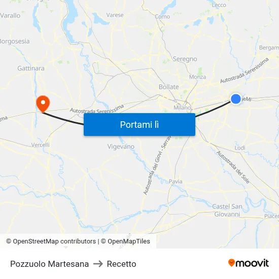 Pozzuolo Martesana to Recetto map