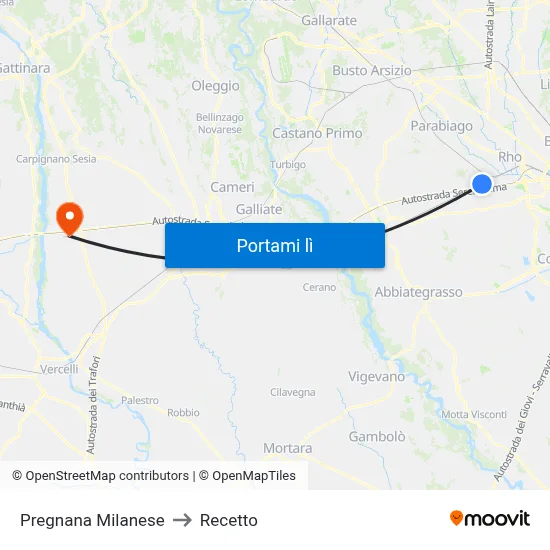 Pregnana Milanese to Recetto map