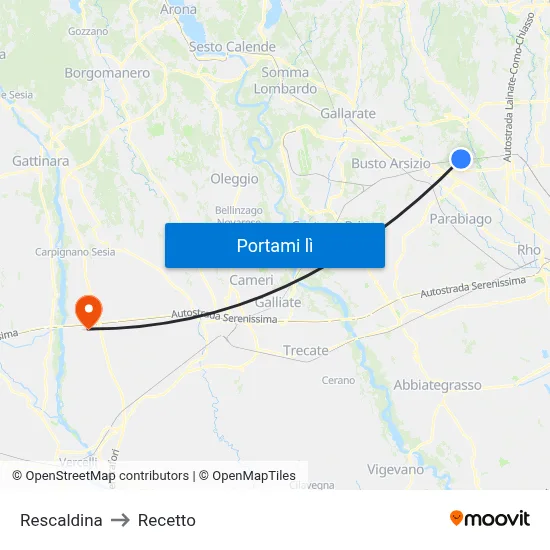 Rescaldina to Recetto map