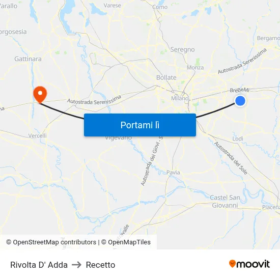 Rivolta D' Adda to Recetto map