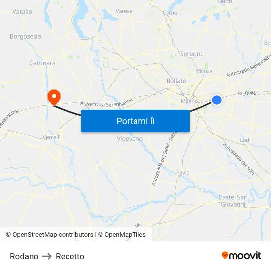 Rodano to Recetto map