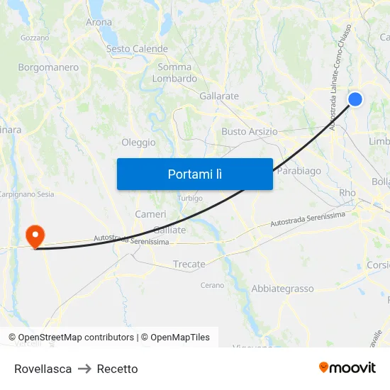 Rovellasca to Recetto map