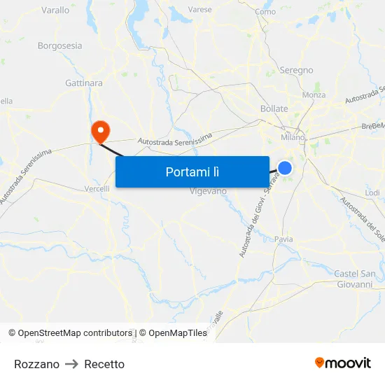 Rozzano to Recetto map