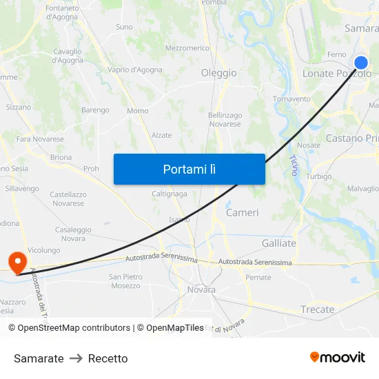 Samarate to Recetto map