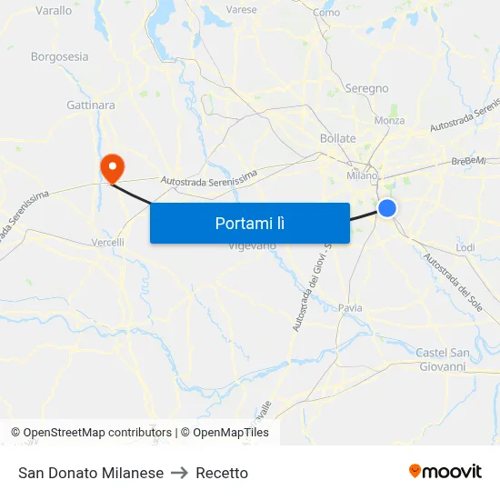 San Donato Milanese to Recetto map