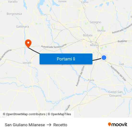 San Giuliano Milanese to Recetto map