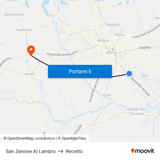 San Zenone Al Lambro to Recetto map