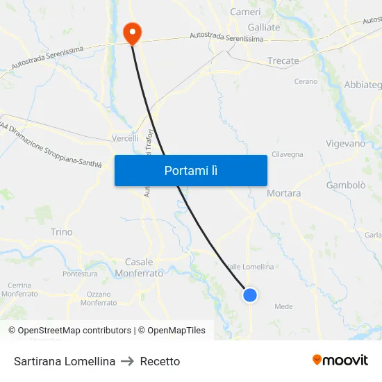 Sartirana Lomellina to Recetto map