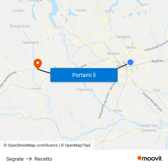 Segrate to Recetto map