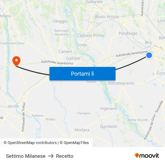 Settimo Milanese to Recetto map