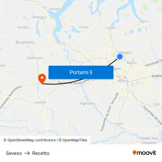 Seveso to Recetto map