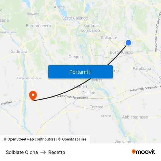 Solbiate Olona to Recetto map
