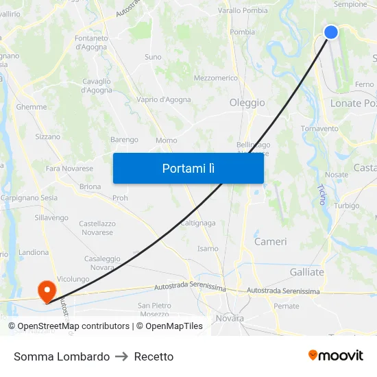Somma Lombardo to Recetto map
