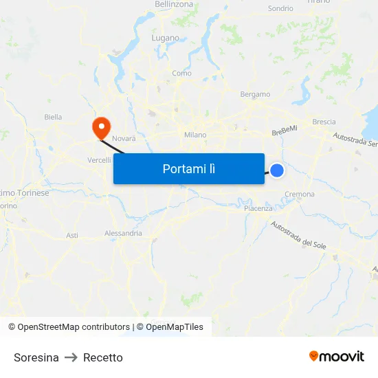 Soresina to Recetto map