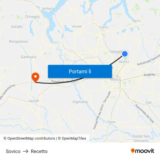 Sovico to Recetto map