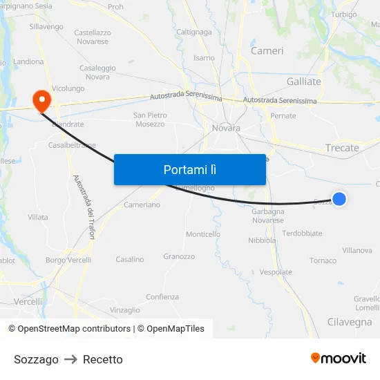 Sozzago to Recetto map