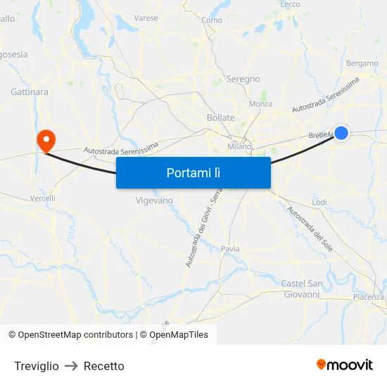 Treviglio to Recetto map