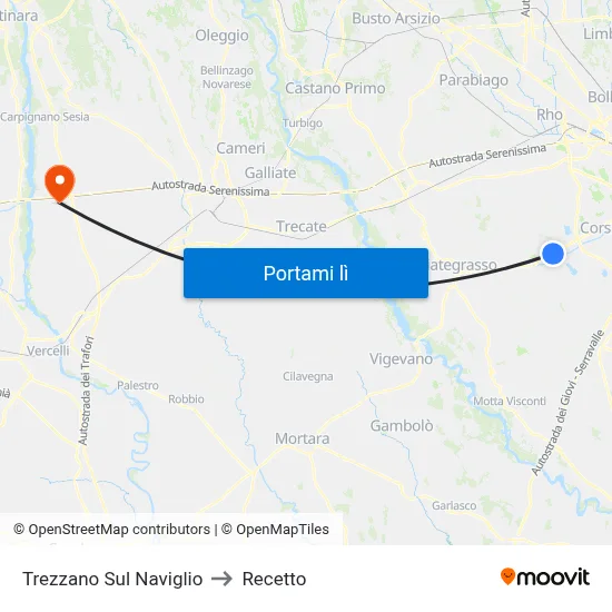 Trezzano Sul Naviglio to Recetto map