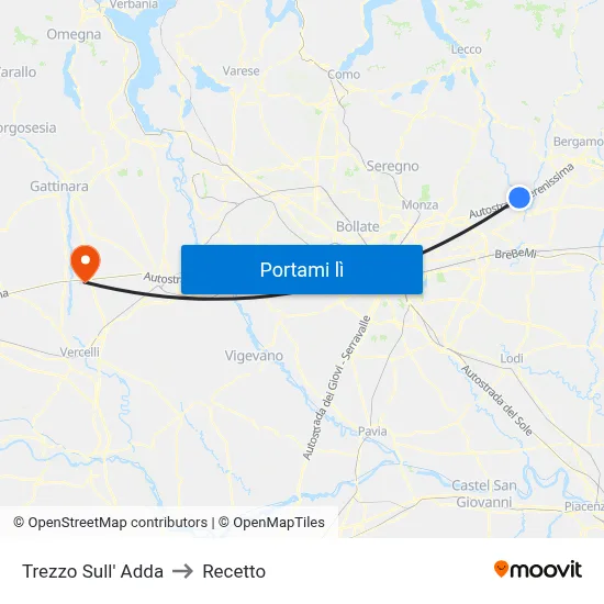 Trezzo Sull' Adda to Recetto map