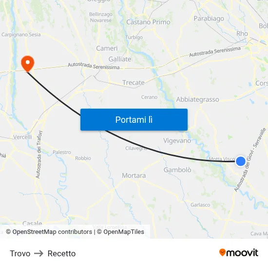 Trovo to Recetto map