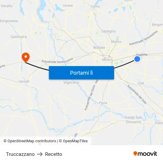 Truccazzano to Recetto map