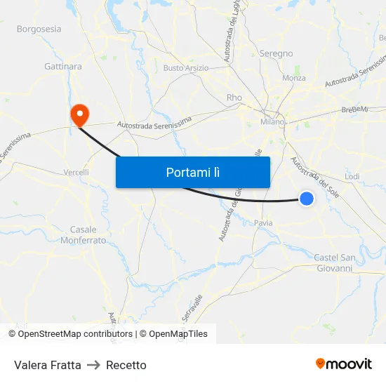 Valera Fratta to Recetto map