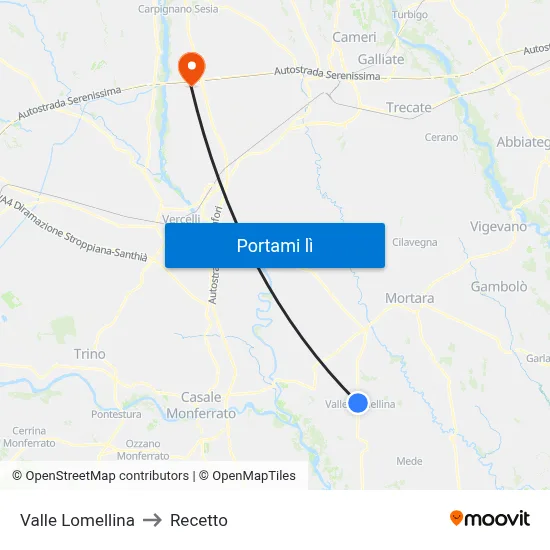 Valle Lomellina to Recetto map