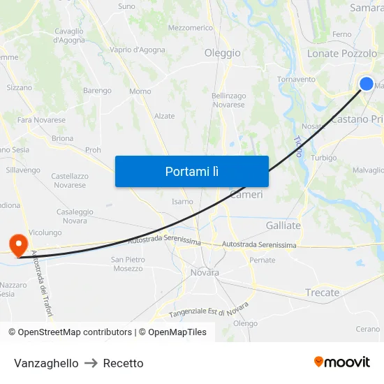 Vanzaghello to Recetto map
