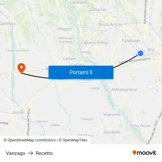 Vanzago to Recetto map