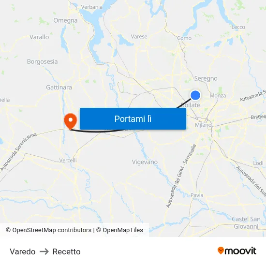 Varedo to Recetto map