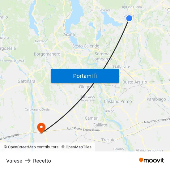 Varese to Recetto map