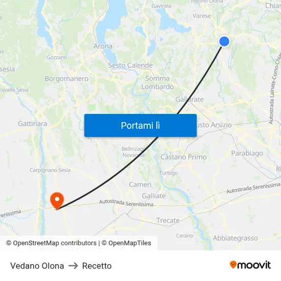Vedano Olona to Recetto map