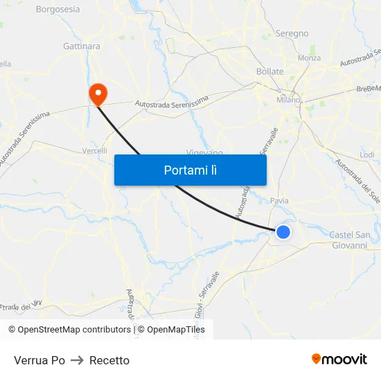 Verrua Po to Recetto map