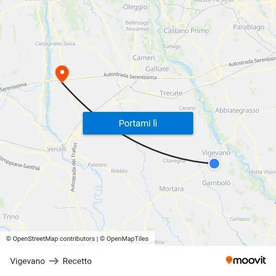 Vigevano to Recetto map